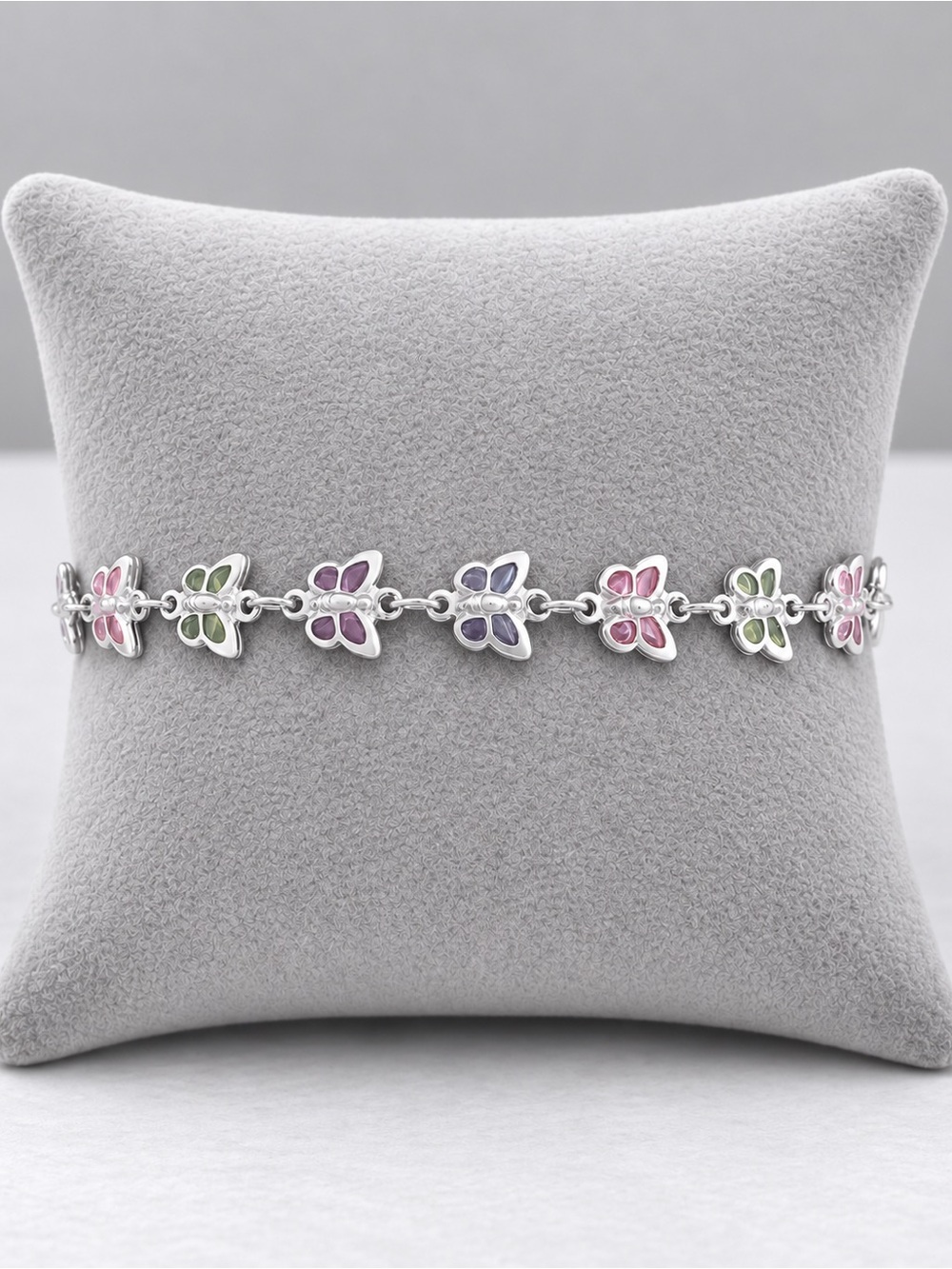 Silvertone Butterfly Link Color Filled Bracelet NWOT 7.25" #706